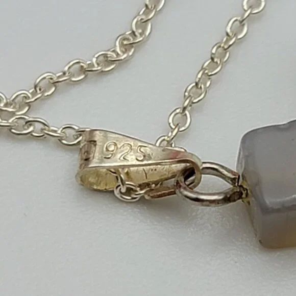 Vtg. 925 Sterling Silver Quartz Cross Pendant Necklace 18" Spring Ring Religious - Picture 6 of 8